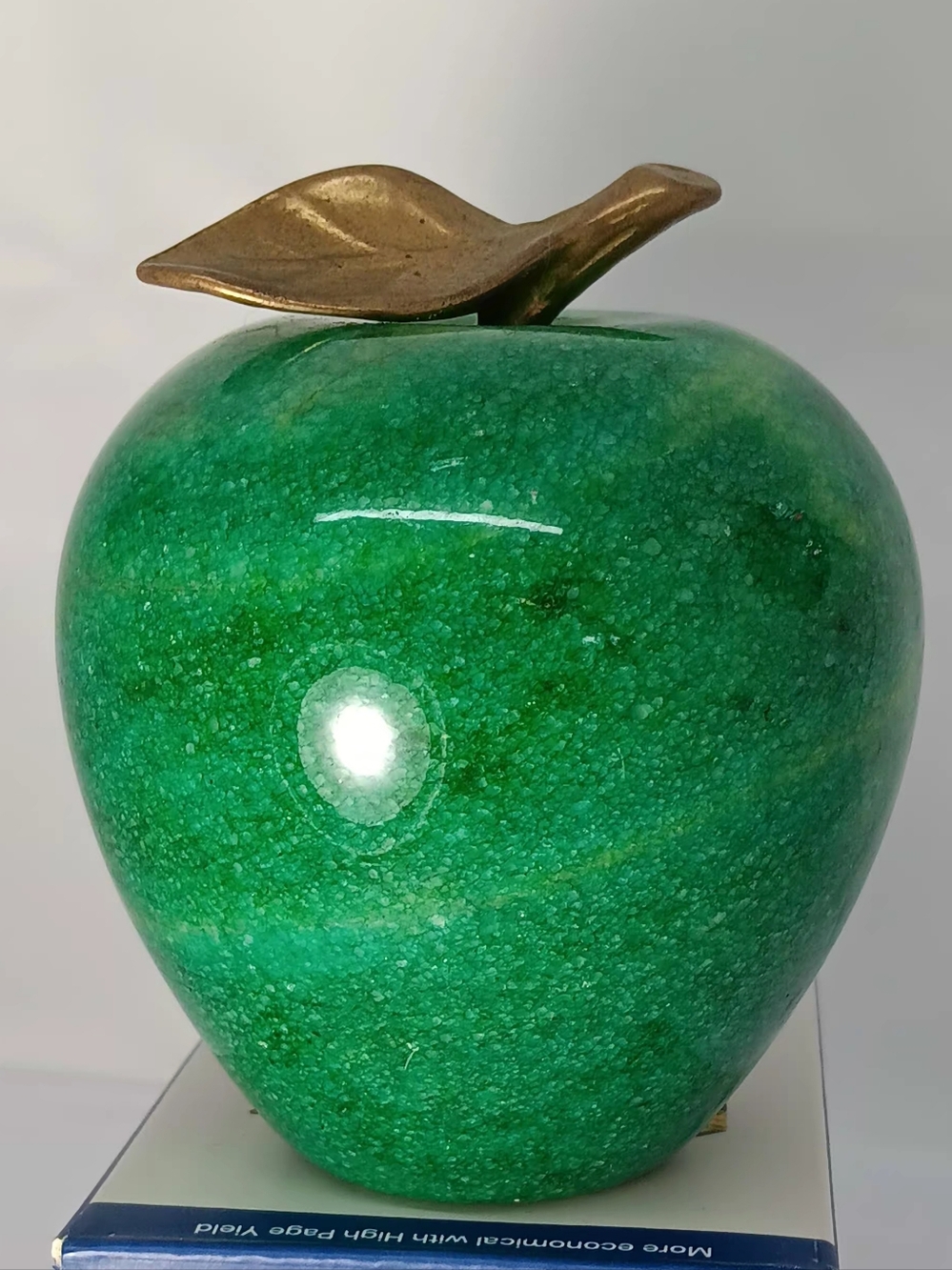 Green Marble Apple Sculpture with Brass Leaf